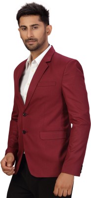 FIVEFEB Solid Single Breasted Formal, Casual, Party Men Blazer(Maroon)