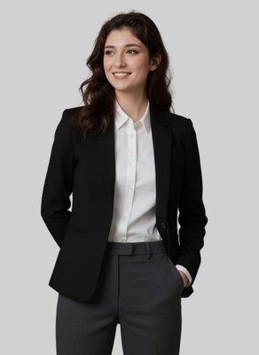 Rocksy Solid Single Breasted Casual Women Blazer(Black)