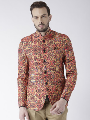 Hangup Printed Bandhgala Casual Men Blazer(Multicolor)