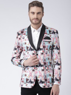 Hangup Printed Single Breasted Party Men Blazer(Multicolor)