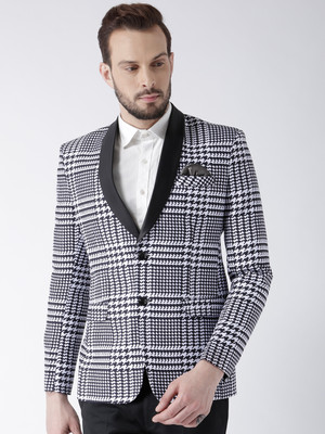 Hangup Printed Tuxedo Style Casual Men Blazer(Multicolor)