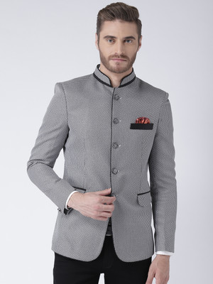 Hangup Printed Mandarin Party Men Blazer(Grey)