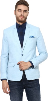 Hangup Solid Single Breasted Party Men Blazer(Blue)