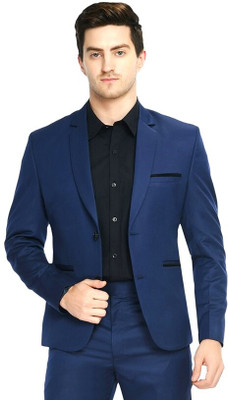FIVEFEB Solid Single Breasted Casual Men Blazer(Blue)
