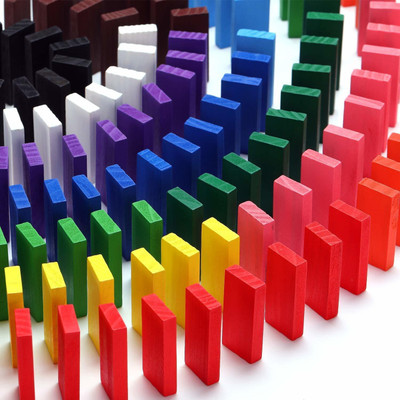 Pulsbery Wooden Domino Run Board Building Blocks Educational Toys for Kids ,100 Piece(Multicolor)