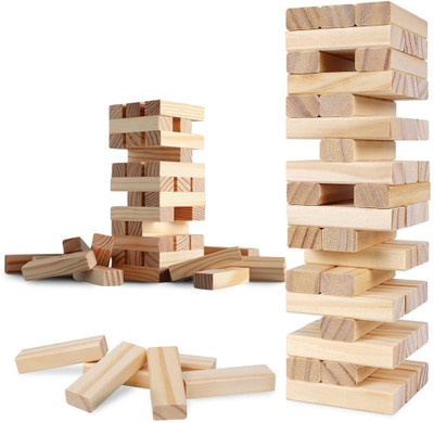 arovemic Premium Wooden Game 54 Pcs Blocks Tumbling Stacking Jenga Building Tower Toy(Brown)