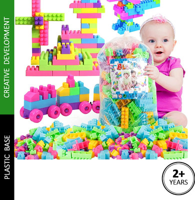 ARIZON DIY Plastic Building Blocks for Kids 50+ pcs (42 Pieces + 8 Tyres)(Multicolor)