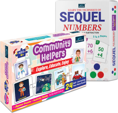 BOOKFORD Sequel Numbers Board Game + Community Helpers Puzzle – Fun Learning for Kids! Educational Board Games