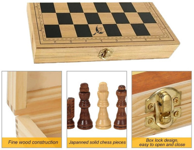 Koel Wooden Folding Chess Set with Chess Pieces 30 cm Chess Board(Brown)
