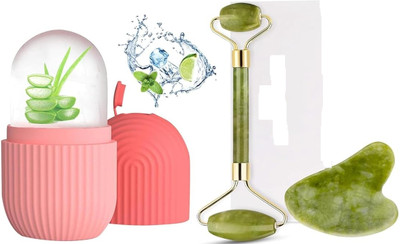 Kwaanie Face Stone Jade Roller Massager with Gua Sha Stone And Ice Roller Set Facial Roller Jade Stone Jade Roller For Skin(3 Items in the set)