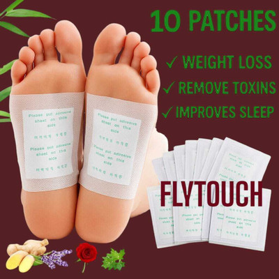 FlyTouch Detox Foot Pads with Tourmaline and Bamboo Vinegar for Improved Well-being Plaster & Patch(10 x 1 Patches)