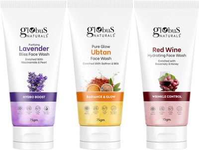 Globus Naturals Face Care Combo -Lavender, Ubtan, Red Wine, Face Wash(75 g)
