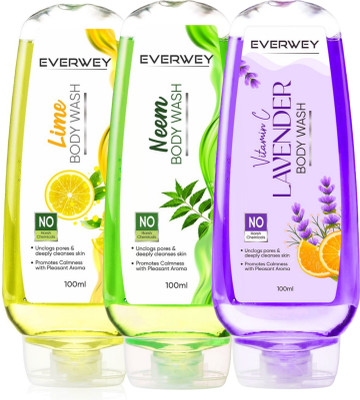 Everwey Daily Refreshing Lime, Neem & Vitamin C Lavender Body Wash Pack Of 3(3 x 100 ml)