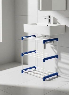 GREENO 3 LAYER chappal stand & slippers stand for home collapsible Plastic Shoe Rack(Blue, White, 3 Shelves, DIY(Do-It-Yourself))