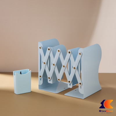STANCRAY Metal Expandale File Book Pen Stand Pastel print file, book, and pen stand Metal Semi-Open Book Shelf(Finish Color - Blue, Pre-assembled)