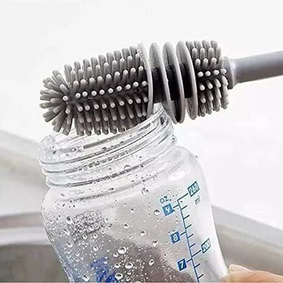 Heinriched Silicone Bottle Cleaning Brush Long Handle for Milk Bottle,Glasses,baby bottle(Grey)