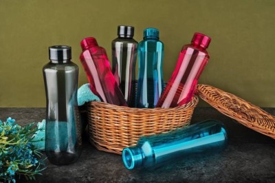 QUPSY H2o Plastic Water Bottle For Fridge, School, Collage, Office, Kitchen 1000 ml Bottle(Pack of 6, Multicolor, Plastic)