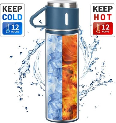 Pack of 1 Vacuum Flask Set - Insulated Water Bottle 3 Cups Gift Set 500 ml Flask Steel