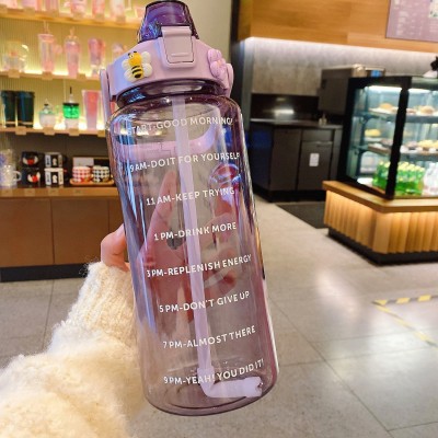 DFit 2 Liter Transparent Motivational leakproof BPA Free marker gym water bottle 2000 ml Bottle(Pack of 1, Purple, Plastic)