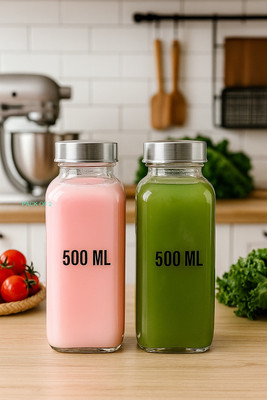 b7 Creations 500 ml Glass Bottle(Pack of 2, Clear)