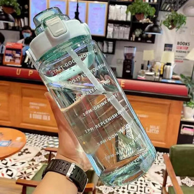 SEQUENCE Water Bottle with Motivational Time Markers 2000 ml Bottle(Pack of 1, Green, PET)