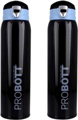 PROBOTT Thermosteel Vacuum Flask Hot & Cold Sports Bottle Each 500ml -Black (Pack of 2) 500 ml Flask(Pack of 2, Black, Steel)