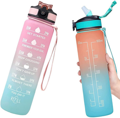 Techfly 1000 ml Tritan Bottle(Pack of 1, Orange, Multicolor)