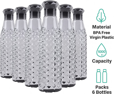 Pack of 6 Crystal Clear Water Bottle for Fridge, Home Office Gym School Boy, Unbreakable 1000 ml Bottle Plastic