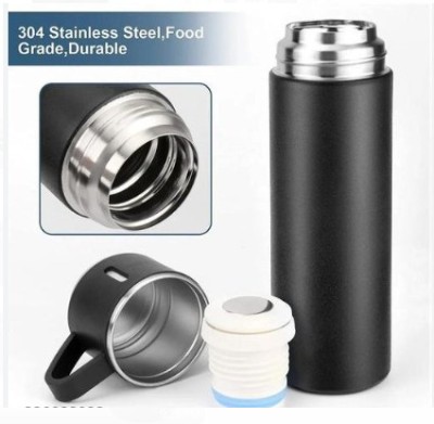 NPJ Creations IMPORTED DOUBLE WALL STAINLESS STEEL VACUUM FLASK SET 500 ml Flask(Pack of 1, Black, Steel)