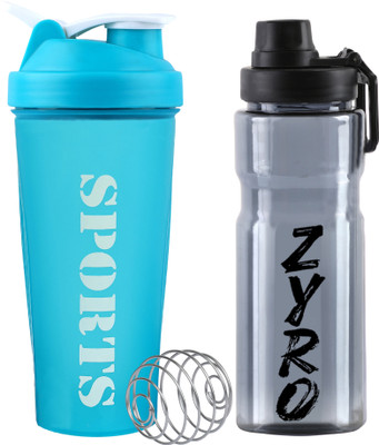 ZYRO 650 ml Plastic Shaker(Pack of 2, Black, Light Blue)