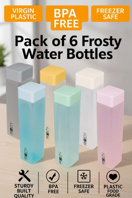 Actilife Pack of 6 Frosty Plastic Food Grade Fridge Square Water Bottle Set 1000 ml Bottle Plastic