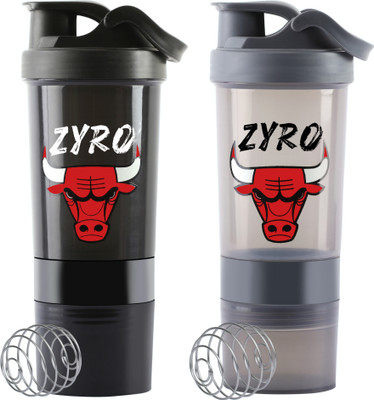ZYRO 500 ml Plastic Shaker(Pack of 2, Grey)