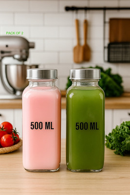 b7 Creations 500 ml Glass Bottle(Pack of 2, Clear)