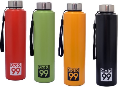 NNG Summer Cool Single Wall Steel Water Bottle For Office, School, Gym Pack of 4 1000 ml Bottle(Pack of 4, Black, Green, Yellow, Red, Steel)