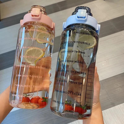 Pack of 1 Transparent Motivational BPA Free marker gym water bottle 2000 ml Bottle 2000 ml Bottle Silicone