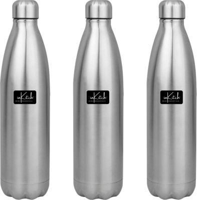 inKitch Double Walled Vacuum Flask/Water Bottle, 24 Hours Hot and Cold Insulation 1000 ml Flask(Pack of 3, Silver, Steel)