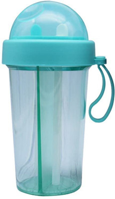 venimall 420ml Plastic Multipurpose 2 in 1 Dual Use Two Straws Water Bottle Couple 420 ml Bottle(Pack of 1, Multicolor, Plastic)