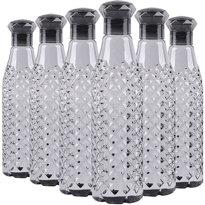 Pack of 6 Diamond Design water Bottles 1 litre, with Diamond Cap BPA Free Water Bottle 1000 ml Bottle Plastic