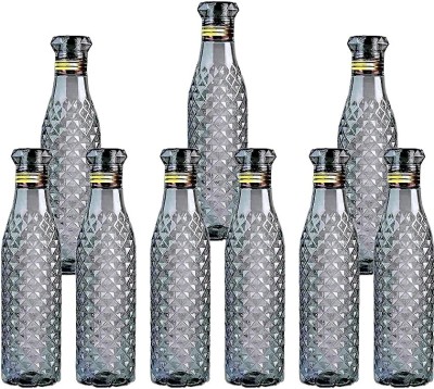 JLR Enterprise Plastic Fridge Water Bottle Set Of 9 Crystal Diamond Texture Design 1000 ml Bottle(Pack of 9, Black, PET)