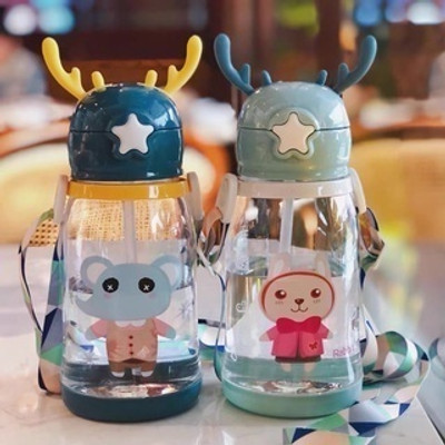 Pack of 2 Cute Deer Horn Drinking School bottle Baby bottle children water bottles 500 ml Bottle Plastic