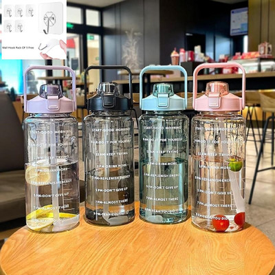 Pack of 1 2 Litre Motivational Gym Water Bottle with Time Marker,Straw,Leakproof 2000 ml Bottle Plastic