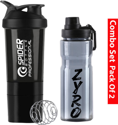 ZYRO 500 ml Plastic Shaker(Pack of 2, Black)