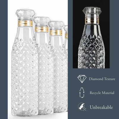 Tap2kaart Plastic Fridge Water Bottle With Diamond Shape Lid 1000 ML ( SET OF3 ) 1000 ml Bottle(Pack of 3, Clear, Plastic)