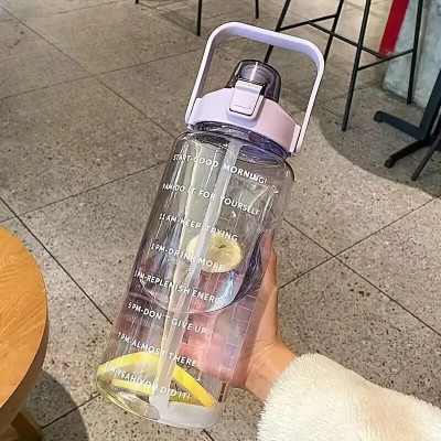 Elecsera 2000ml motivational transperant water bottle 2000 ml 2000 ml Bottle(Pack of 1, Purple, Plastic)