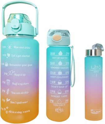 Finloxer Motivational water bottle 2L|Sipper water bottle 3 pc set 2000 ml Bottle(Pack of 1, Blue, Purple, Orange, Plastic)
