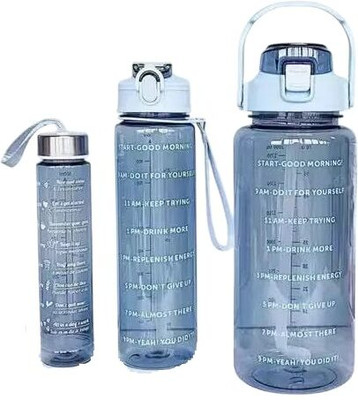 Pack of 3 Transparent Motivational Water Bottle with Time Marker 3 in 1- 2000 ml Bottle Plastic