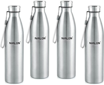 NIRLON Summer Cool Single Wall Stainless Steel Fridge Water Bottle 1000 ml Bottle(Pack of 4, Silver, Steel)