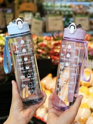 Ignero Pack of 2 Pack Of 2 Transparent Water Bottle with Time Marker, Leakproof, Durable Bottle 900 ml Bottle Plastic