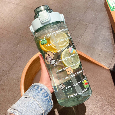 NEXTVIEW LargeCapacity Water Bottle Motivational travel bisycle gym home trasparent Straw 2000 ml Bottle(Pack of 1, Multicolor, Plastic)
