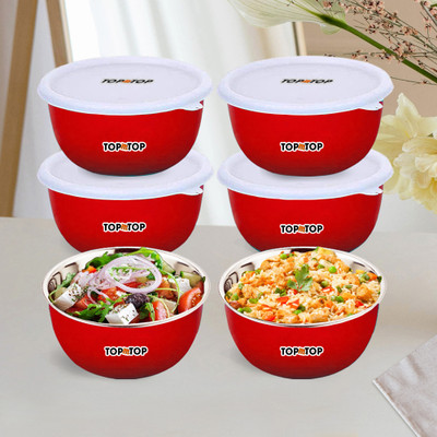Microwave Safe bowls Set with lid Airtight And Leak Proof Container Bowl 450ml, Stainless Steel Mixing Bowl(Red, Pack of 6)